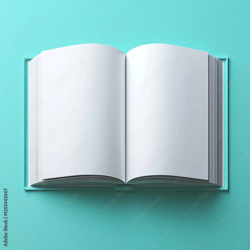 Open book on turquoise background, blank pages for text or design, education concept Open book on turquoise background, blank pages for text or design, education concept