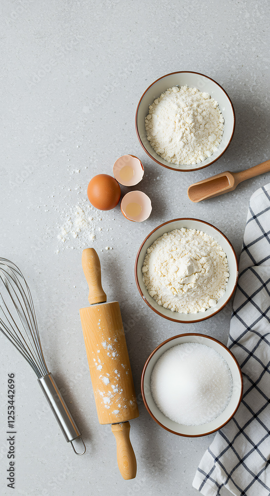 Baking Time: Flour, Sugar, Eggs & More! Fresh Ingredients Ready to Create Delicious Treats. Kitchen Essentials for Home Bakers Baking Time: Flour, Sugar, Eggs & More! Fresh Ingredients Ready to Create Delicious Treats. Kitchen Essentials for Home Bakers