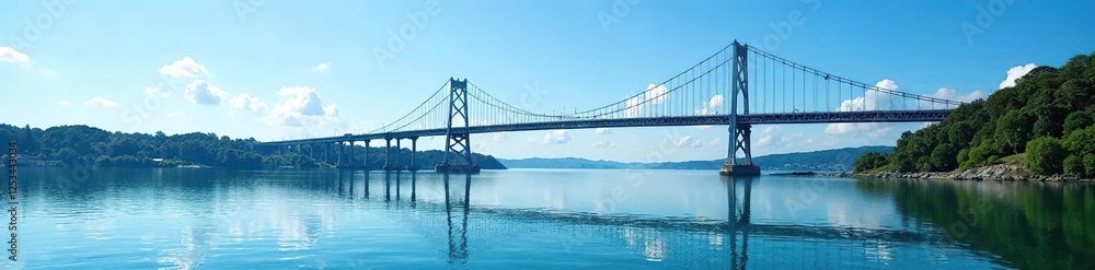 Bridge spanning the river under a clear blue sky, scenery, blue, water Bridge spanning the river under a clear blue sky, scenery, blue, water
