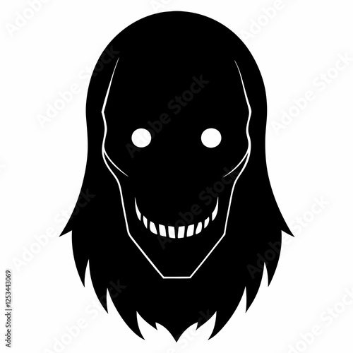 Mysterious Hollow-Eyed Mask Silhouette: Creepy, Gothic, Halloween, Spooky, Horror Design Element.   