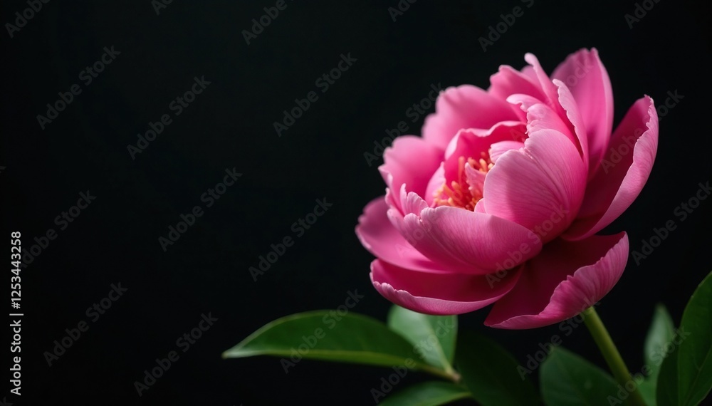 Deep pink peonies on dark green foliage against a black background, peonies, nature, dark background Deep pink peonies on dark green foliage against a black background, peonies, nature, dark background
