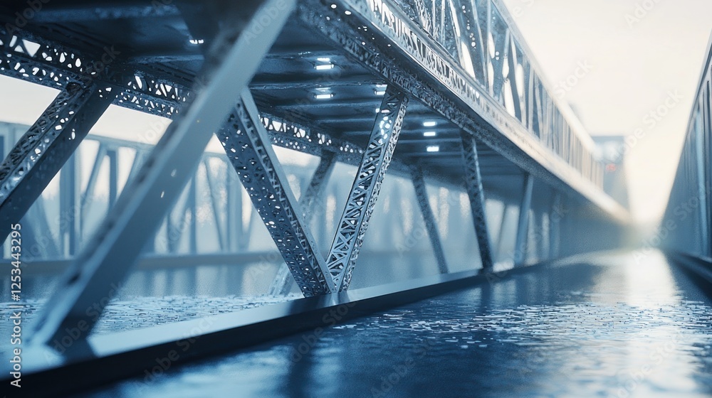 Naklejka premium Steel Bridge Architecture Over Water, Modern Design
