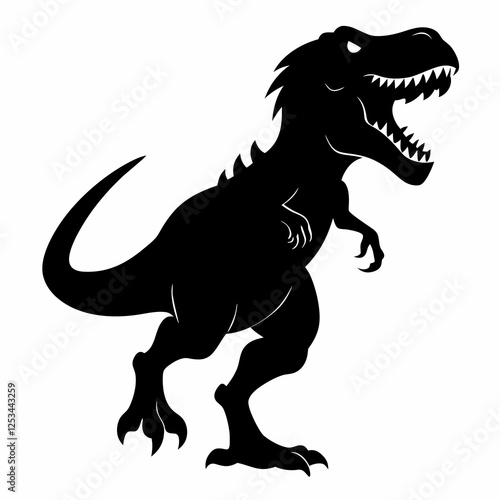 Roaring T-Rex Silhouette: Powerful Prehistoric Predator Vector Illustration, Isolated on White      