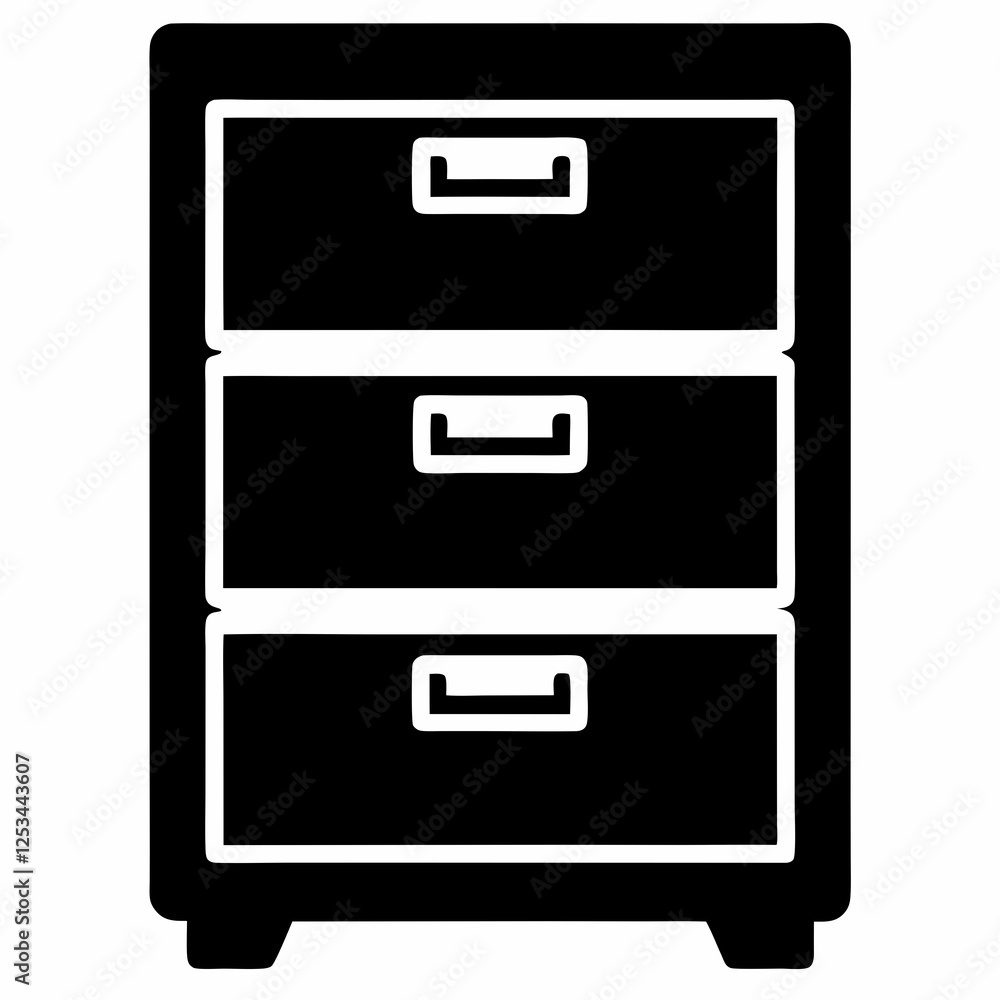Secure Data Storage: Filing Cabinet Silhouette Icon, Isolated White Background, Simple Design, Secure Data Storage: Filing Cabinet Silhouette Icon, Isolated White Background, Simple Design,