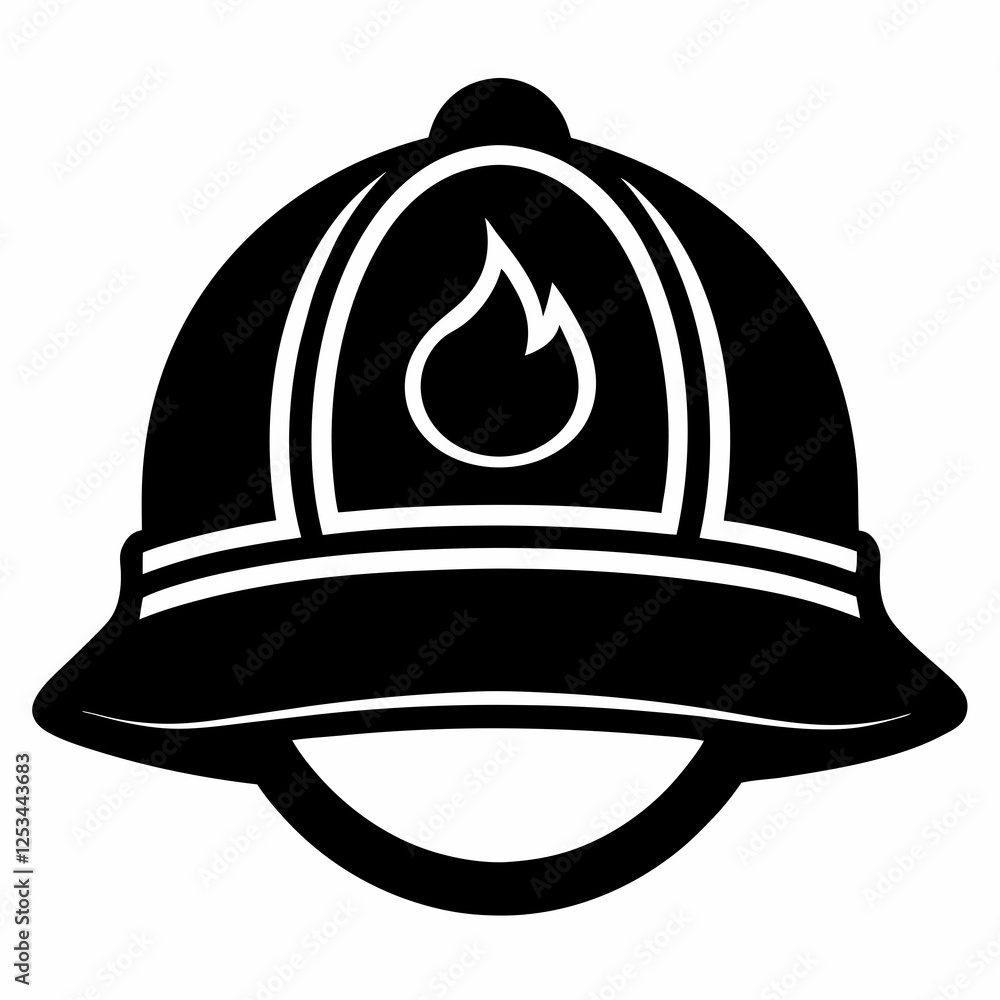 Fototapeta premium Fiery Rescue: Bold Firefighter Helmet Silhouette Icon, Isolated on White Background, Perfect for