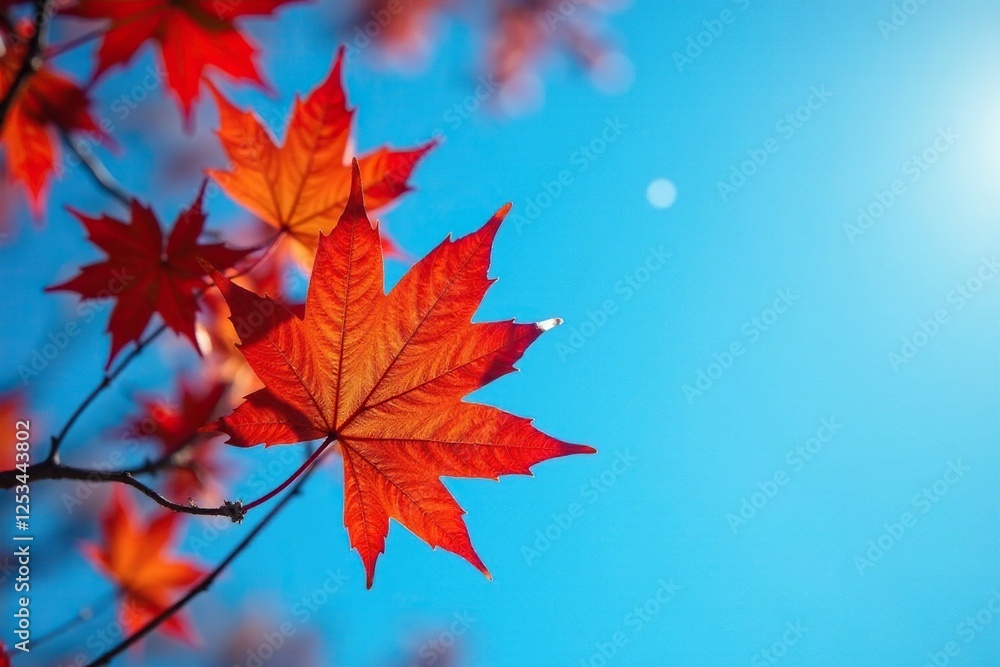 Maple leaves isolated against a blue sky background, leaf, blue sky Maple leaves isolated against a blue sky background, leaf, blue sky