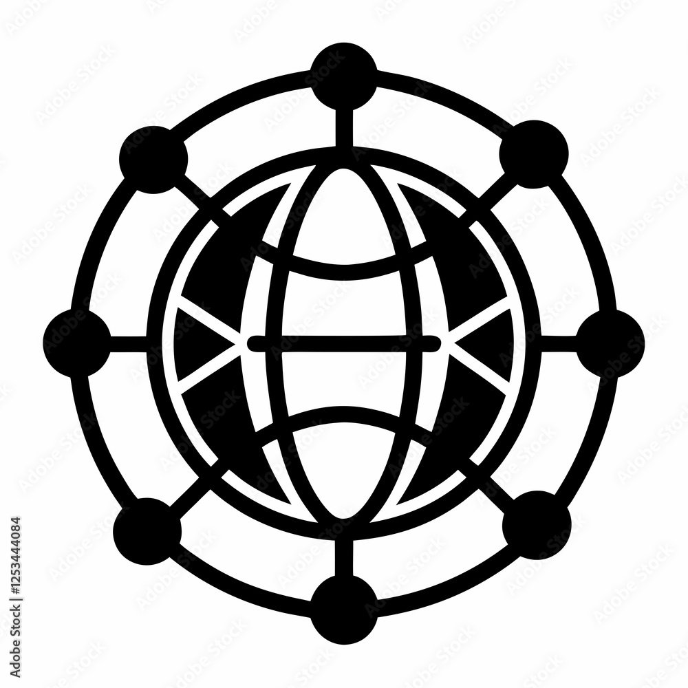Global Network Silhouette: Connecting the World, Icon Design, Isolated Vector Graphic, International Global Network Silhouette: Connecting the World, Icon Design, Isolated Vector Graphic, International