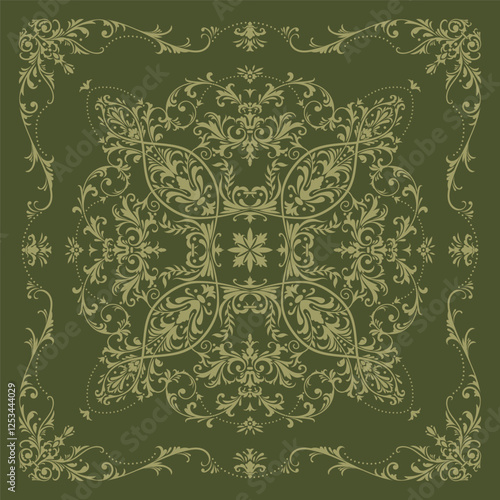 Textile design for elegant scarf in Baroque style with intricate elements