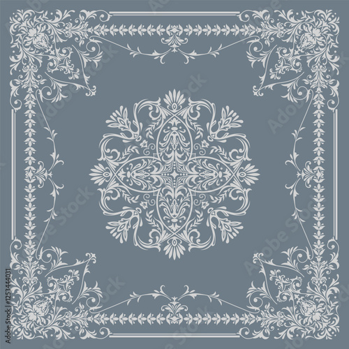 Textile design for elegant scarf in Baroque style with intricate elements