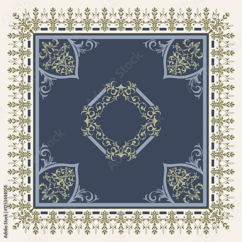 Textile design for elegant scarf in Baroque style with intricate elements