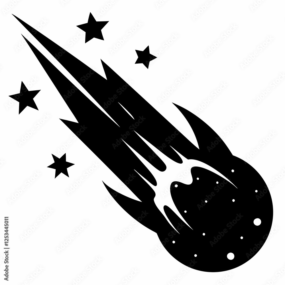 Obraz premium Celestial Silhouette: Falling Meteor Icon, Isolated on White Background, Perfect for Design Projects