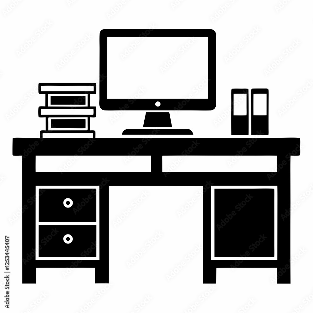 Sleek Silhouette: Office Desk & Computer Icon, Isolated, Modern Workspace Design Element job logo Sleek Silhouette: Office Desk & Computer Icon, Isolated, Modern Workspace Design Element job logo