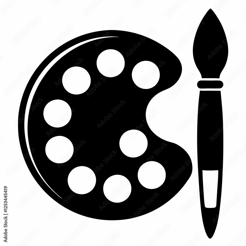 Artistic Silhouette: Paintbrush & Palette Icon, Isolated Design Element for Creative Projects logo  