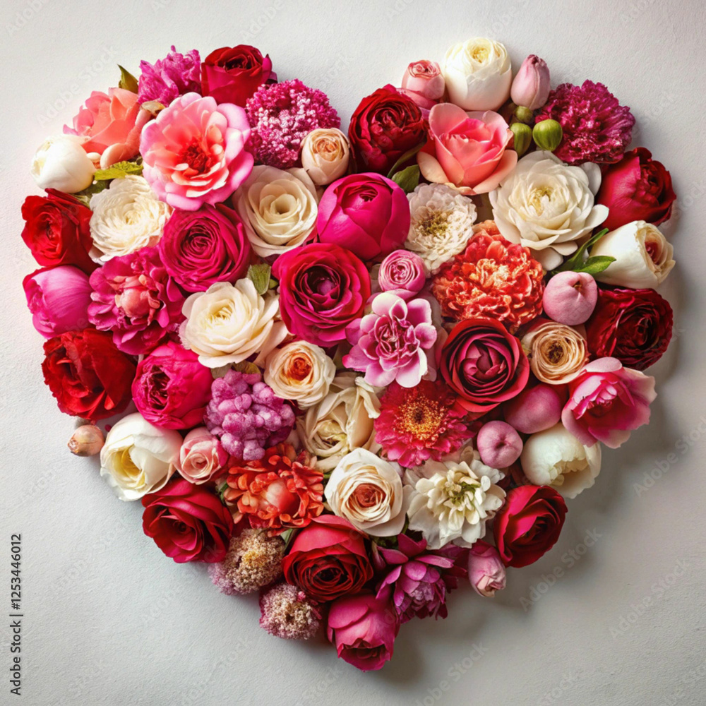 A heart shape made of scattered rose petals, symbolizing romance A heart shape made of scattered rose petals, symbolizing romance