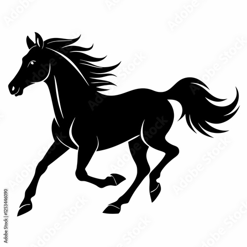 Majestic Running Horse Silhouette: Elegant, Powerful, Wild, Freedom, Nature icon logo mare foal gait