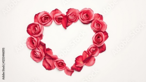 Intricately painted rose petals forming a heart shape on a soft white background with gentle brushstrokes, floral, art, petal