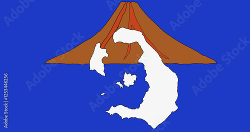 vector illustration of a mountain landscape Blue background with Visit Santorini lettering and Greece vacation Santorini map