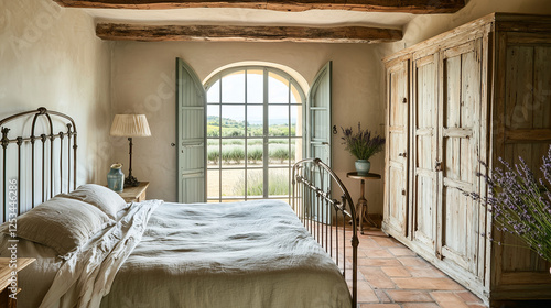 Chambre provençale rustique et élégante avec lit en fer forgé
