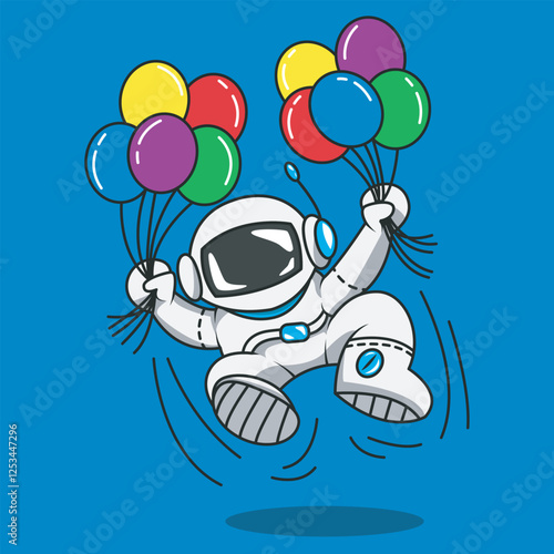 vector illustration of a cute astronaut floating while carrying lots of balloons
