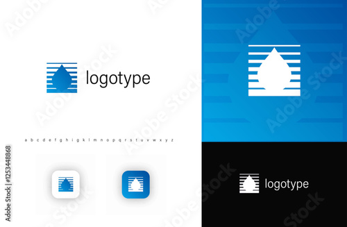Minimalist logo combining water drop and horizontal lines, symbolizing water humidity, filtration, and environment. Ideal for plumbing, moisturizer, and water purification. Vector illustration
