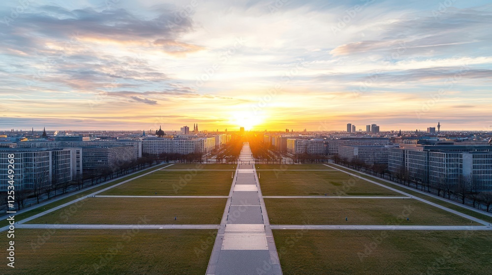 Fototapeta premium City Park Sunset Panorama View