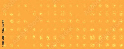Yellow orange halftone pattern. Retro comic gradient background. Square pixilated dot cartoon texture. Pop art faded gradient pattern