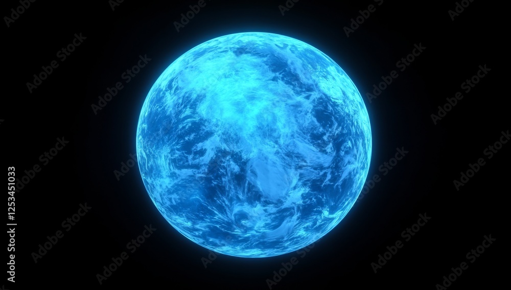Glowing Blue Planet Earth Isolated on Black Background Glowing Blue Planet Earth Isolated on Black Background