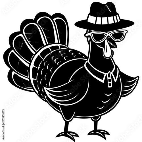 A playful and humorous image of a Thanksgiving turkey wearing sunglasses and a hat