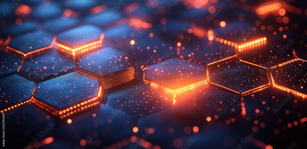 Abstract background with glowing hexagons in dark colors, hexagon, pattern, design, 3d, illustration, Abstract background with glowing hexagons in dark colors, hexagon, pattern, design, 3d, illustration,
