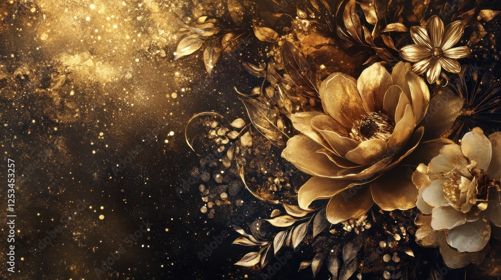 custom made wallpaper toronto digitalGolden Floral Galaxy: A Luxurious Tapestry of Gilded Blooms
