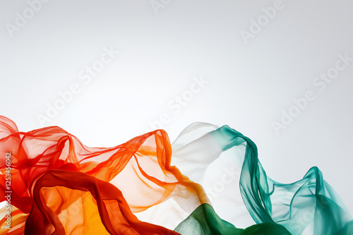 floating india tricolor flag in action against white background 15 august 26 january	 photo