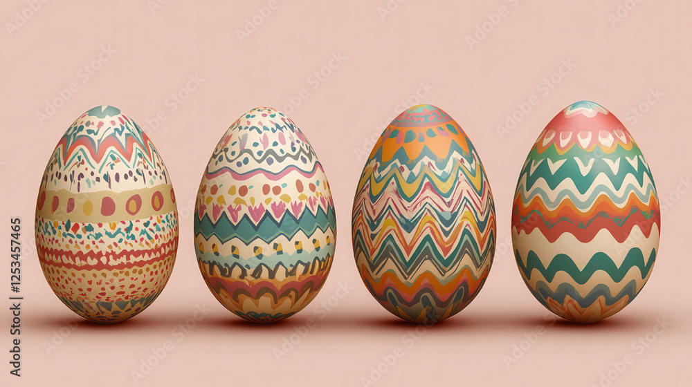 Decorative Easter eggs on pink-beige background for the Easter celebration Decorative Easter eggs on pink-beige background for the Easter celebration