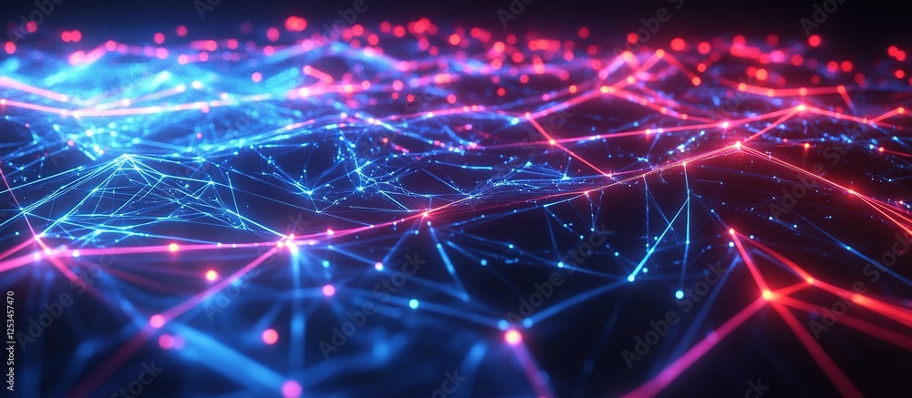 Fototapeta premium Abstract Network: Digital Connections, Glowing Nodes and Lines, Cyberspace, Futuristic Technology, Data Visualization