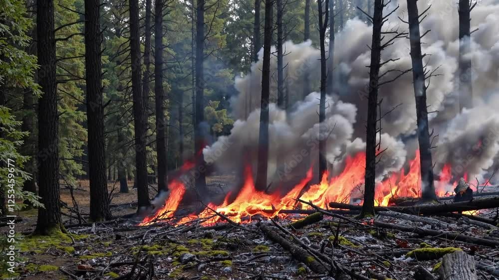 Smoke and Fire in a Dense Pine Forest Smoke and Fire in a Dense Pine Forest