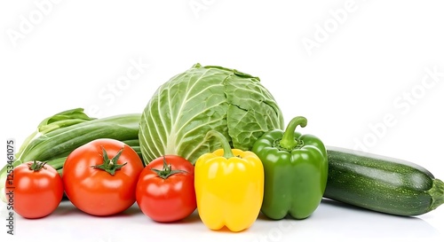 Vegetables with frsh tomatoes white background.