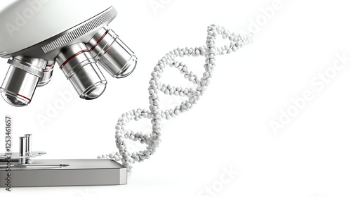 a digital microscope scanning a DNA strand, biotechnology research, highresolution detail, isolated on white background photo