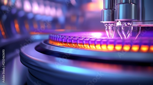 Advanced chemical reactor producing nextgeneration medications in a futuristic pharma lab