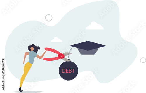 Student loan debt pay off or forgiveness program, cut education expense or reduce fee concept.flat character life .