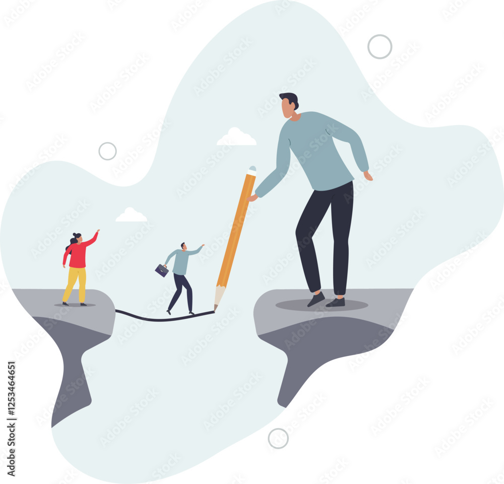 Obraz premium Support or help employee to progress and achieve business target, leadership solution to overcome obstacle concept.flat character life .
