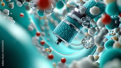 AIpowered microscope, futuristic disease research, 3D illustration photo