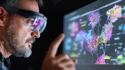 Augmented reality interface displaying realtime drug interaction data for biotech researchers photo