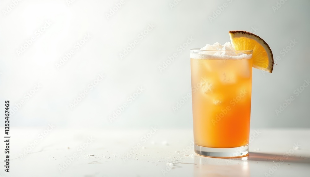 Fototapeta premium Iced coconut cocktail, pristine white background , summer, bright image