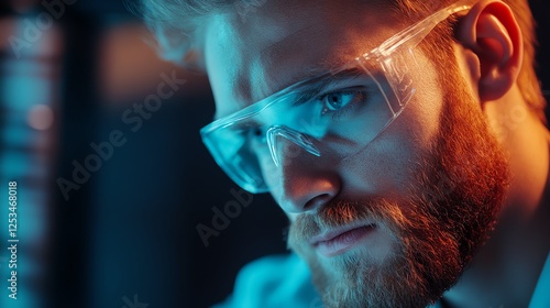 Chemist using a laser spectrometer to analyze the atomic composition of an experimental material photo