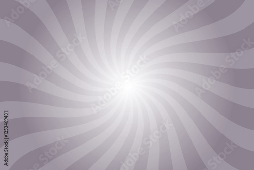 Gray background with white sun ray. Swirl sun ray lines starburst. Abstract texture with light of sunburst. Radial beam of sunlight. Retro background with flash. Design of sunbeam.