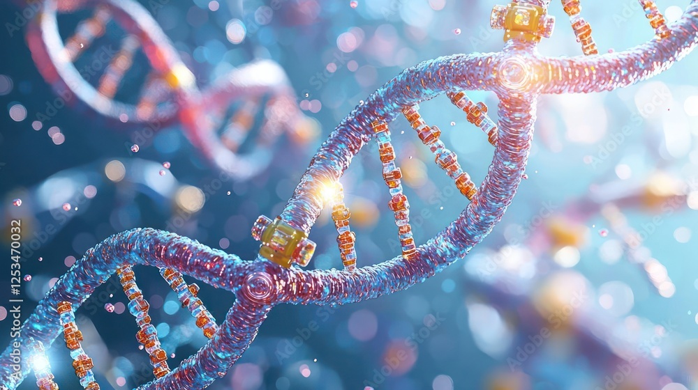 Double Helix DNA Structure in Blue and Orange Hues Double Helix DNA Structure in Blue and Orange Hues