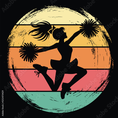 Cheerleading Silhouette With vintage sunset retro background