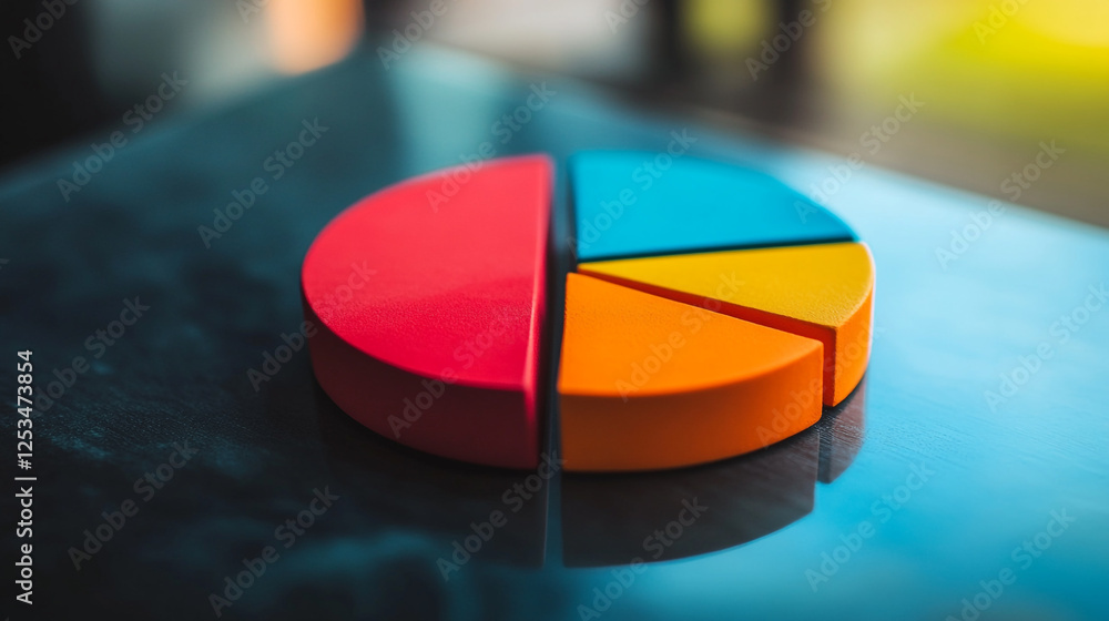 Fototapeta premium Colorful 3D Pie Chart Data Analysis Business Graphic red blue report design orange yellow modern