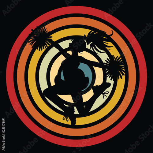 Cheerleading Silhouette With sunset retro illustration Vector