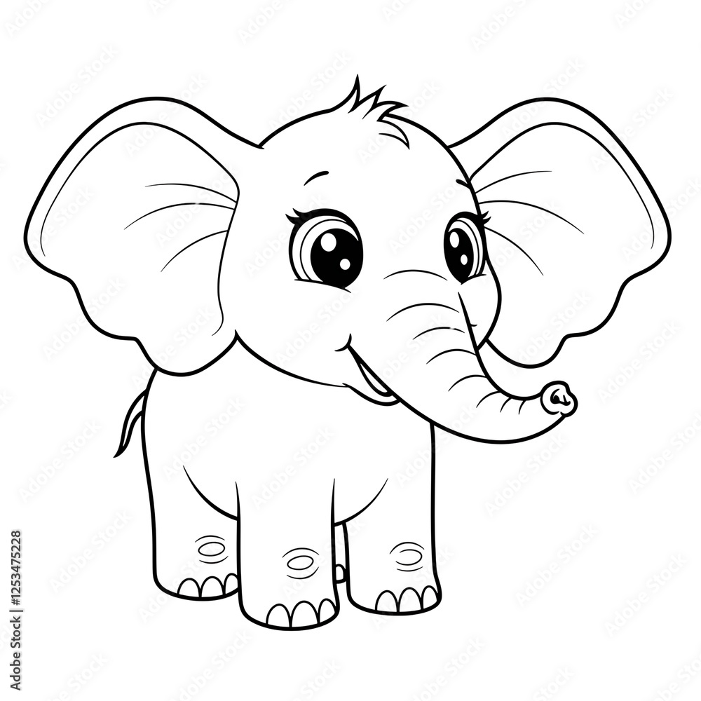 Fototapeta premium Cute Outline Drawing of a Baby Elephant for kids