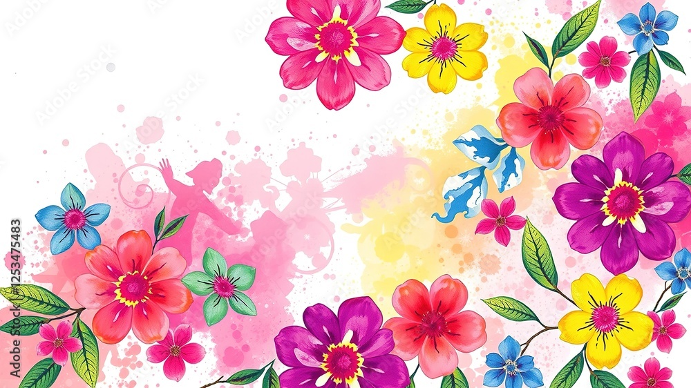 Obraz premium Abstract Floral Tapestry with Bold Spray Paint Accents